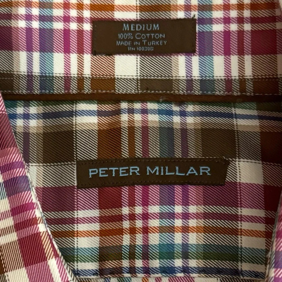Peter Millar | Plaid Button Front Mens Shirt Chest Pocket Cotton EUC - Picture 7 of 8